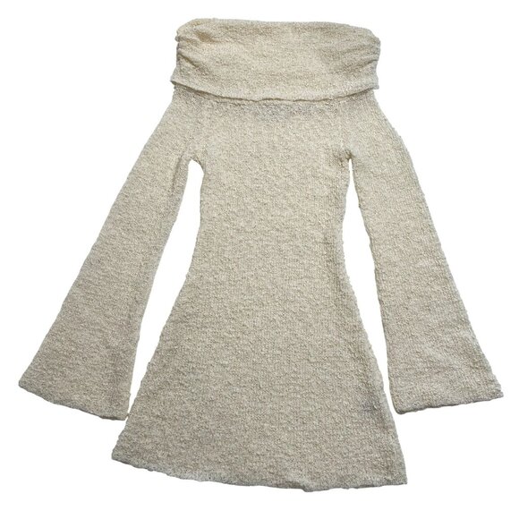 Meshki Marisol Off Shoulder Boucle Mini Dress in Ivory - Picture 1 of 5